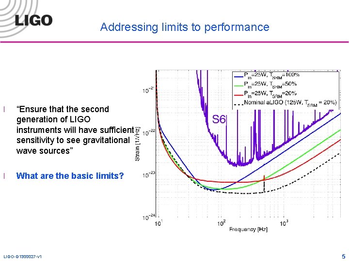 Addressing limits to performance l “Ensure that the second generation of LIGO instruments will