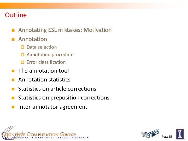 Outline n n Annotating ESL mistakes: Motivation Annotation Data selection ¨ Annotation procedure ¨