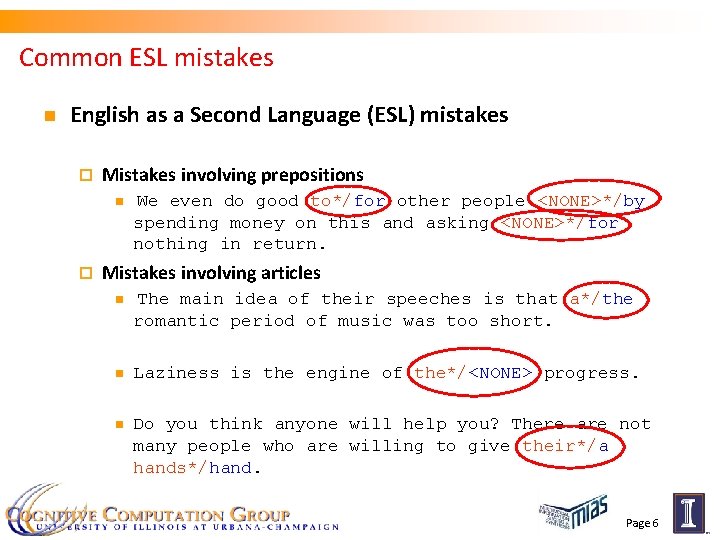 Common ESL mistakes n English as a Second Language (ESL) mistakes ¨ Mistakes involving