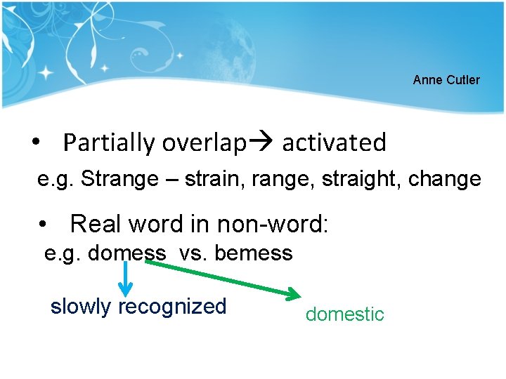 Anne Cutler • Partially overlap activated e. g. Strange – strain, range, straight, change Anne Cutler • Partially overlap activated e. g. Strange – strain, range, straight, change