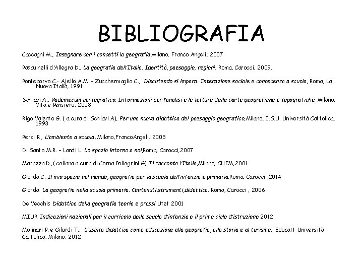 BIBLIOGRAFIA Caccagni M. , Insegnare con i concetti la geografia, Milano, Franco Angeli, 2007