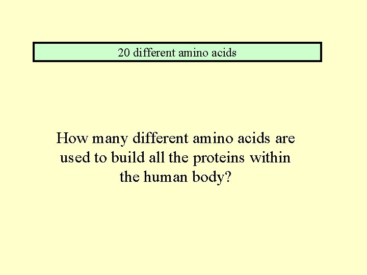 20 different amino acids How many different amino acids are used to build all