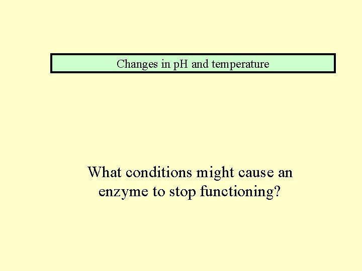 Changes in p. H and temperature What conditions might cause an enzyme to stop