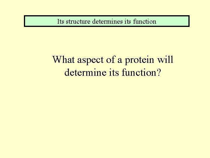 Its structure determines its function What aspect of a protein will determine its function?