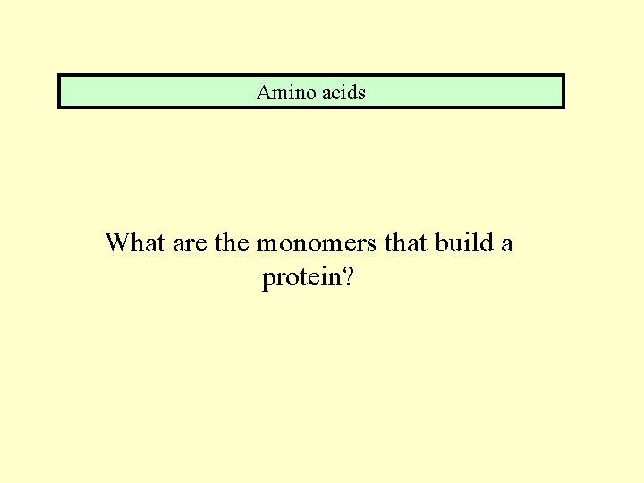 Amino acids What are the monomers that build a protein? 