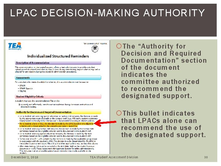 LPAC DECISION-MAKING AUTHORITY The “Authority for Decision and Required Documentation” section of the document LPAC DECISION-MAKING AUTHORITY The “Authority for Decision and Required Documentation” section of the document
