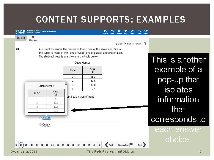 CONTENT SUPPORTS: EXAMPLES This is another example of a pop-up that isolates information that CONTENT SUPPORTS: EXAMPLES This is another example of a pop-up that isolates information that