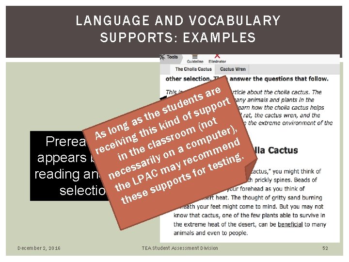 LANGUAGE AND VOCABULARY SUPPORTS: EXAMPLES re a s nt t r e o d LANGUAGE AND VOCABULARY SUPPORTS: EXAMPLES re a s nt t r e o d
