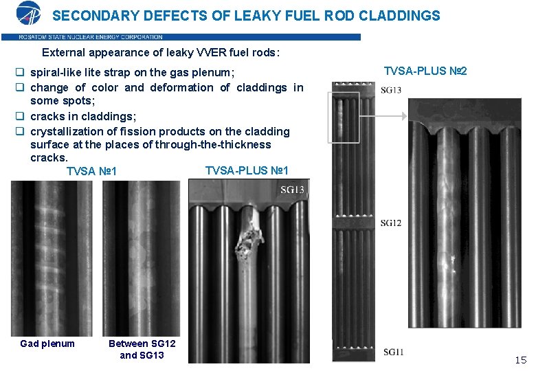 SECONDARY DEFECTS OF LEAKY FUEL ROD CLADDINGS External appearance of leaky VVER fuel rods: