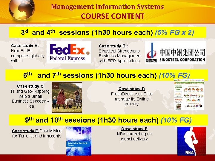 Management Information Systems COURSE CONTENT 3 d and 4 th sessions (1 h 30