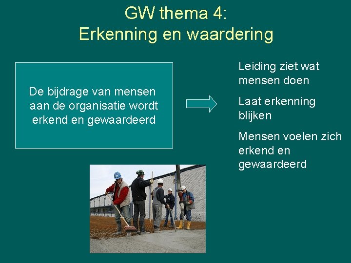 GW thema 4: Erkenning en waardering De bijdrage van mensen aan de organisatie wordt