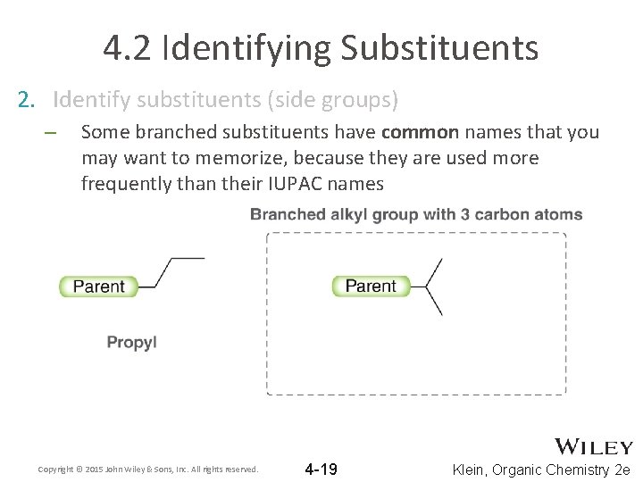 4. 2 Identifying Substituents 2. Identify substituents (side groups) – Some branched substituents have