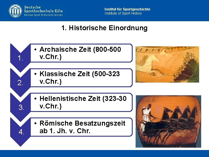 Institut für Sportgeschichte Institute of Sport History 1. Historische Einordnung 1. • Archaische Zeit