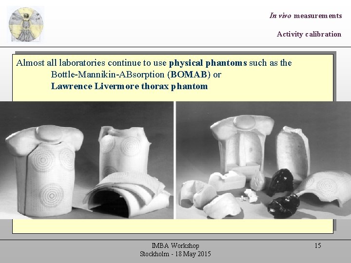 In vivo measurements Activity calibration Almost all laboratories continue to use physical phantoms such