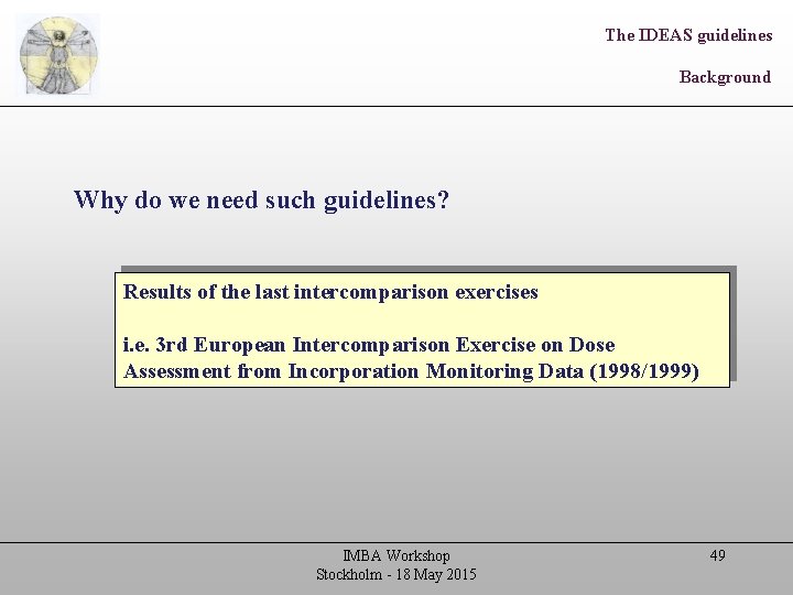 The IDEAS guidelines Background Why do we need such guidelines? Results of the last