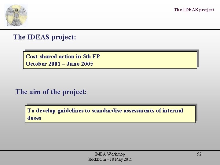 The IDEAS project: Cost-shared action in 5 th FP October 2001 – June 2005
