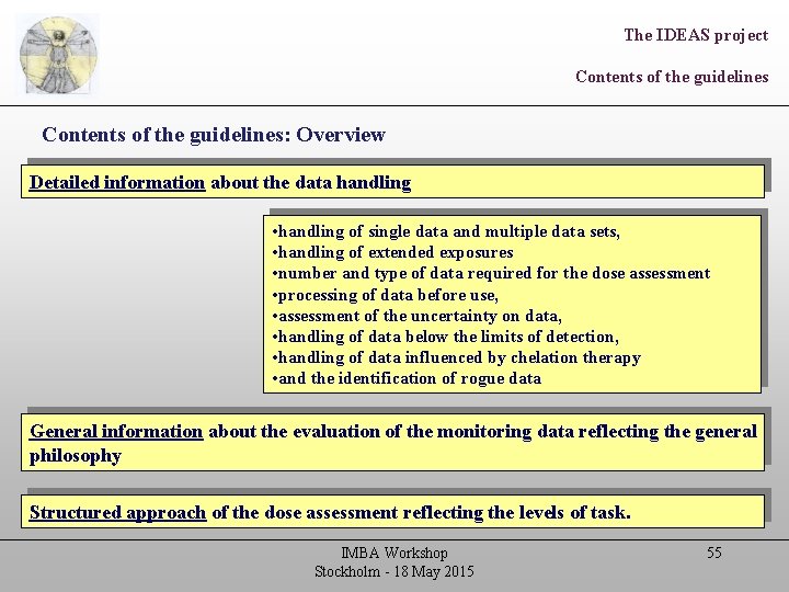 The IDEAS project Contents of the guidelines: Overview Detailed information about the data handling