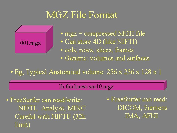 MGZ File Format 001. mgz • mgz = compressed MGH file • Can store