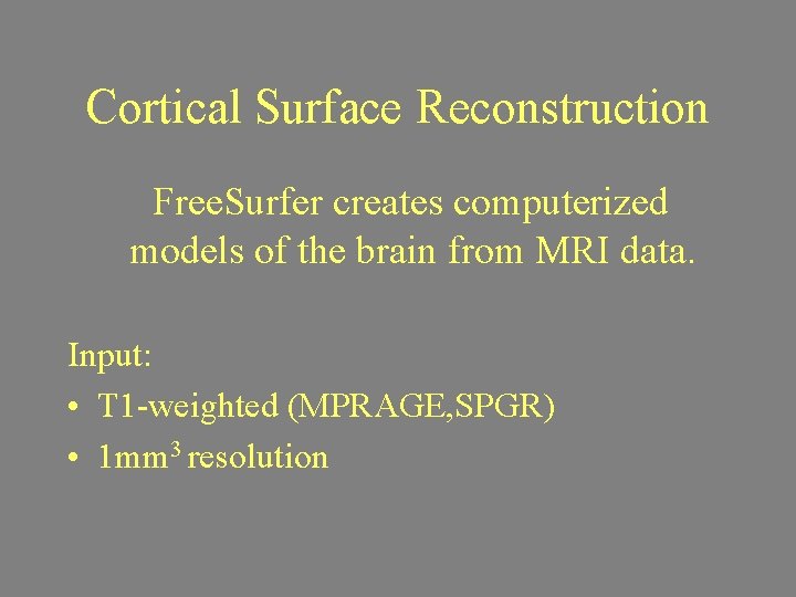 Cortical Surface Reconstruction Free. Surfer creates computerized models of the brain from MRI data.