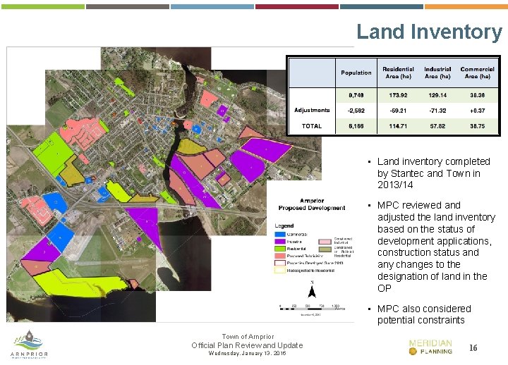 Land Inventory • Land inventory completed by Stantec and Town in 2013/14 • MPC