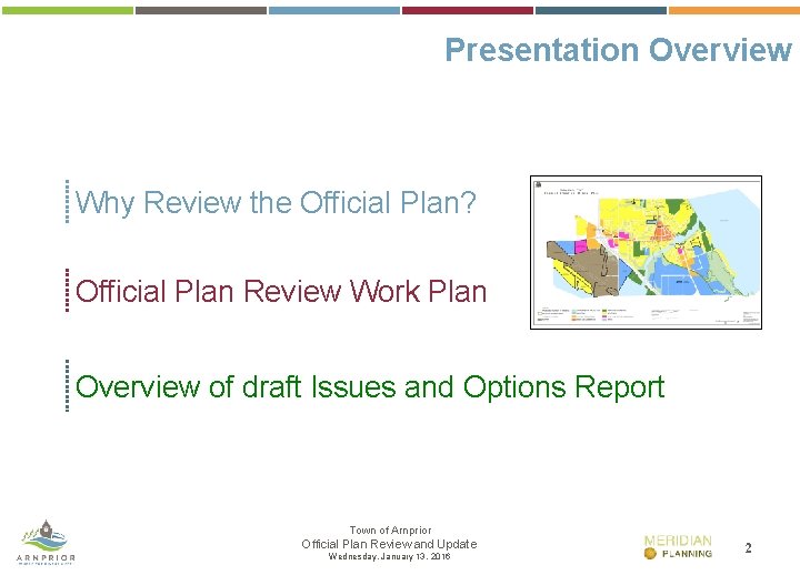 Presentation Overview Why Review the Official Plan? Official Plan Review Work Plan Overview of