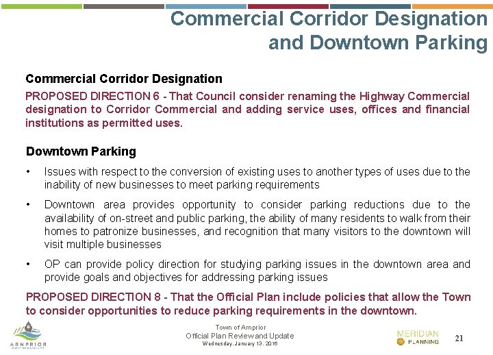 Commercial Corridor Designation and Downtown Parking Commercial Corridor Designation PROPOSED DIRECTION 6 - That