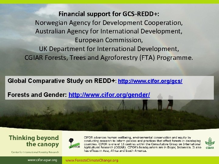 Financial support for GCS-REDD+: Norwegian Agency for Development Cooperation, Australian Agency for International Development, Financial support for GCS-REDD+: Norwegian Agency for Development Cooperation, Australian Agency for International Development,