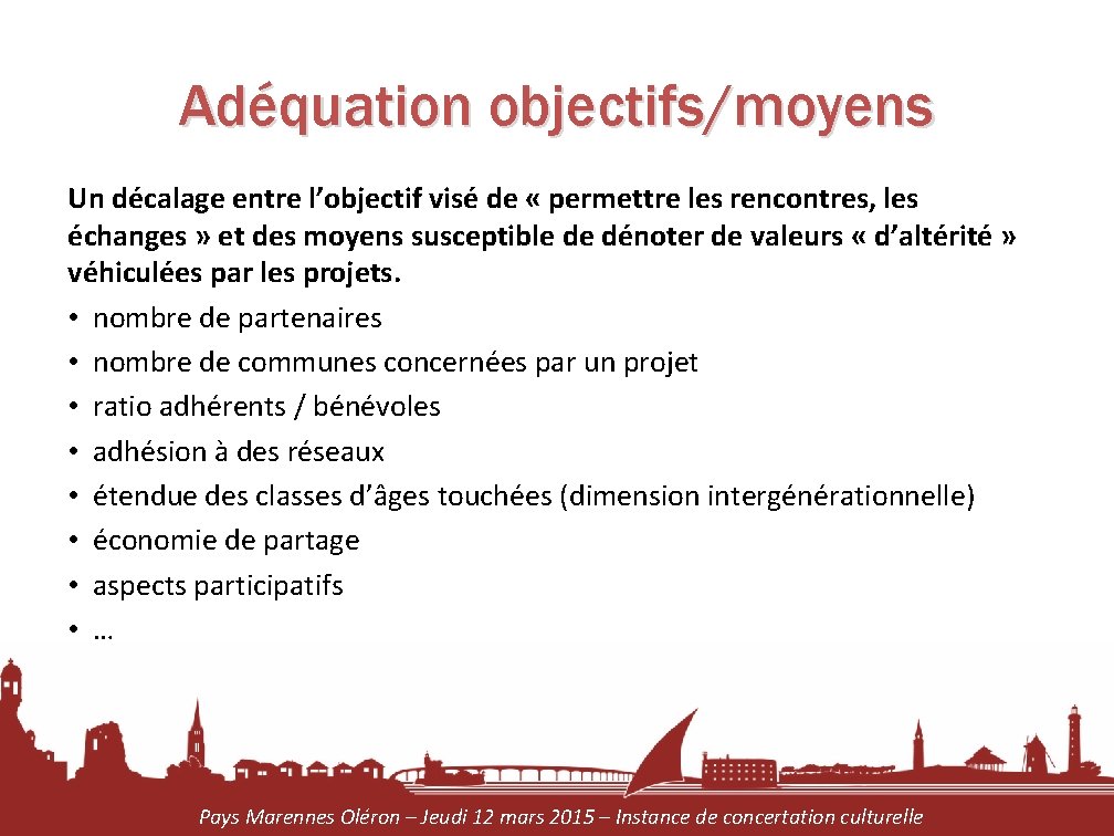 Adéquation objectifs/moyens Un décalage entre l’objectif visé de « permettre les rencontres, les échanges