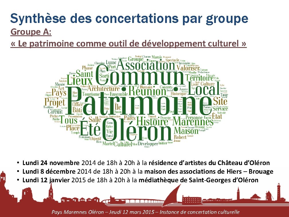 Synthèse des concertations par groupe Groupe A: « Le patrimoine comme outil de développement