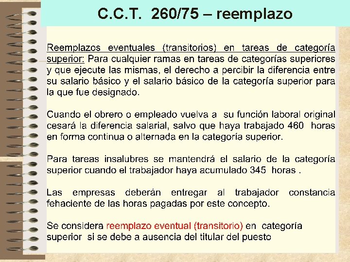 C. C. T. 260/75 – reemplazo C. C. T. 260/75 – reemplazo