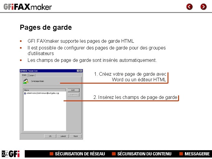 Pages de garde § § § GFI FAXmaker supporte les pages de garde HTML