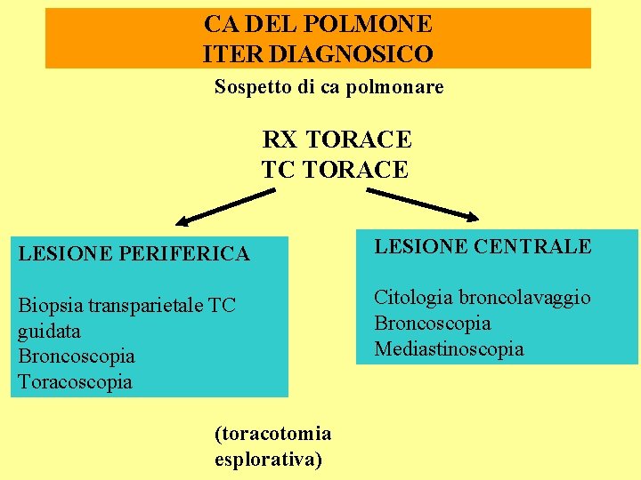 CA DEL POLMONE ITER DIAGNOSICO Sospetto di ca polmonare RX TORACE TC TORACE LESIONE CA DEL POLMONE ITER DIAGNOSICO Sospetto di ca polmonare RX TORACE TC TORACE LESIONE