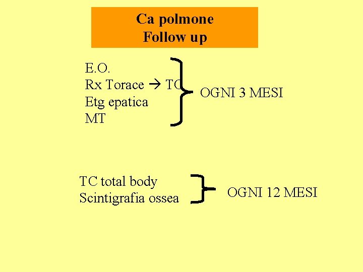 Ca polmone Follow up E. O. Rx Torace TC Etg epatica MT TC total Ca polmone Follow up E. O. Rx Torace TC Etg epatica MT TC total