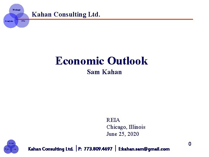 Strategy Kahan Consulting Ltd. Info Analysis Economic Outlook Sam Kahan REIA Chicago, Illinois June