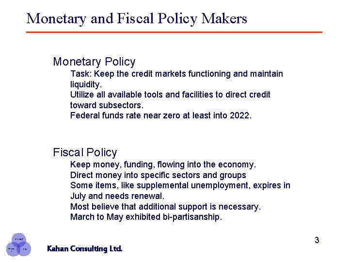 Monetary and Fiscal Policy Makers Monetary Policy Task: Keep the credit markets functioning and