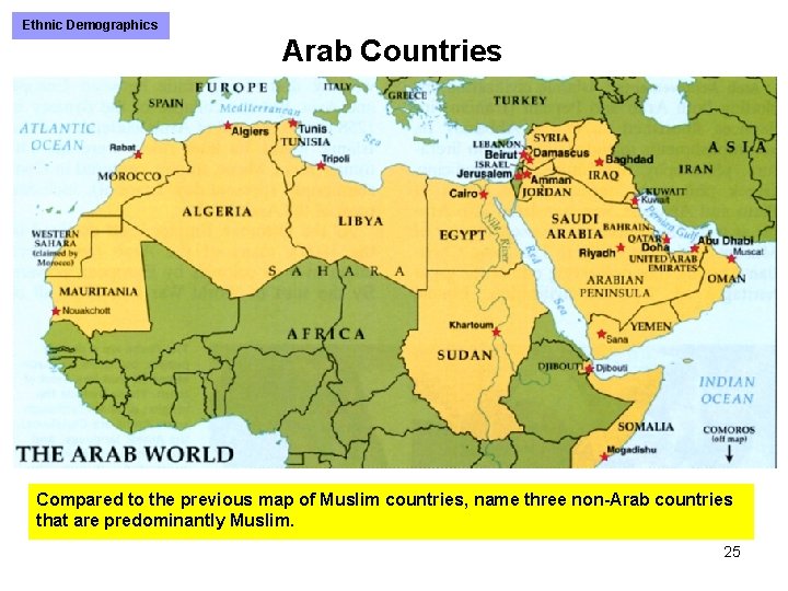 Ethnic Demographics Arab Countries Compared to the previous map of Muslim countries, name three