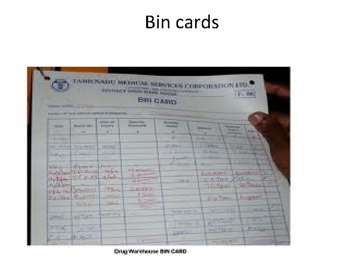 Bin cards 