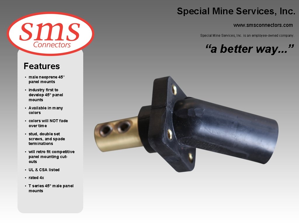 Special Mine Services, Inc. www. smsconnectors. com Special Mine Services, Inc. is an employee-owned