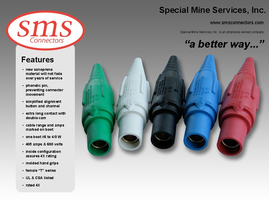 Special Mine Services, Inc. www. smsconnectors. com Special Mine Services, Inc. is an employee-owned