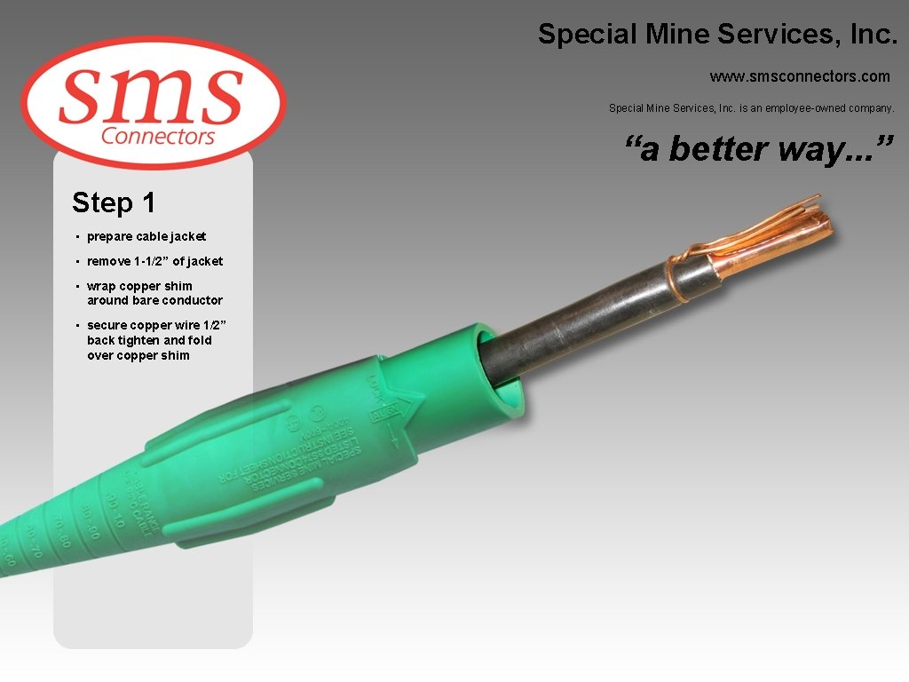 Special Mine Services, Inc. www. smsconnectors. com Special Mine Services, Inc. is an employee-owned