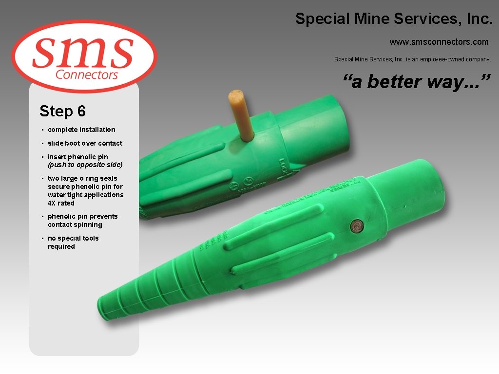 Special Mine Services, Inc. www. smsconnectors. com Special Mine Services, Inc. is an employee-owned