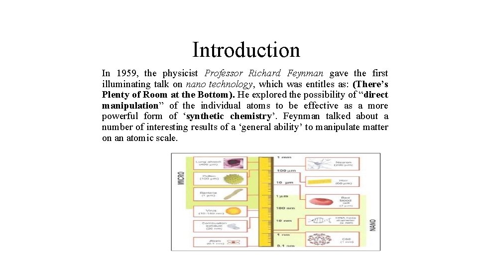 Introduction In 1959, the physicist Professor Richard Feynman gave the first illuminating talk on