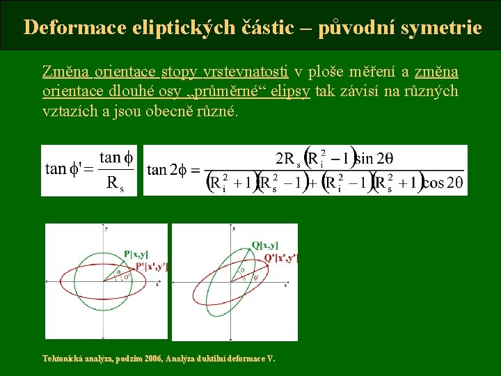 Deformace eliptických částic – původní symetrie Změna orientace stopy vrstevnatosti v ploše měření a