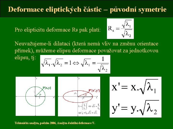 Deformace eliptických částic – původní symetrie Pro elipticitu deformace Rs pak platí: Neuvažujeme-li dilataci