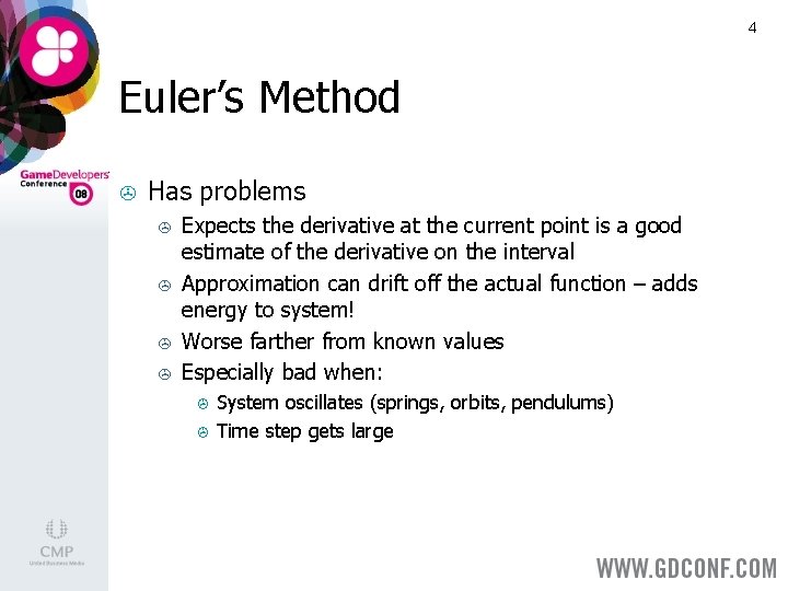 4 Euler’s Method > Has problems > > Expects the derivative at the current