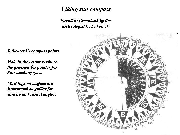 Viking sun compass Found in Greenland by the archeologist C. L. Vebæk Indicates 32