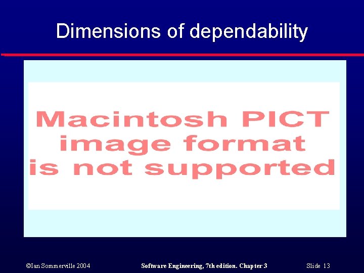 Dimensions of dependability ©Ian Sommerville 2004 Software Engineering, 7 th edition. Chapter 3 Slide