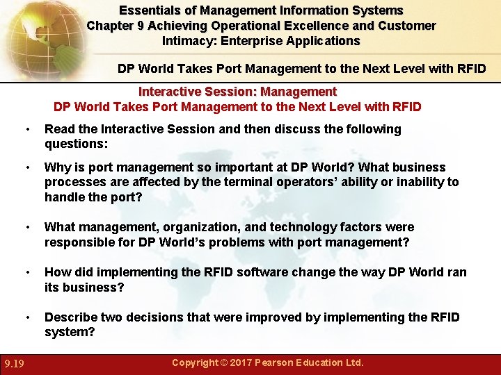 Essentials of Management Information Systems Chapter 9 Achieving Operational Excellence and Customer Intimacy: Enterprise