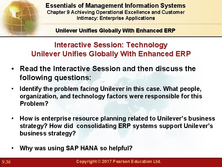 Essentials of Management Information Systems Chapter 9 Achieving Operational Excellence and Customer Intimacy: Enterprise