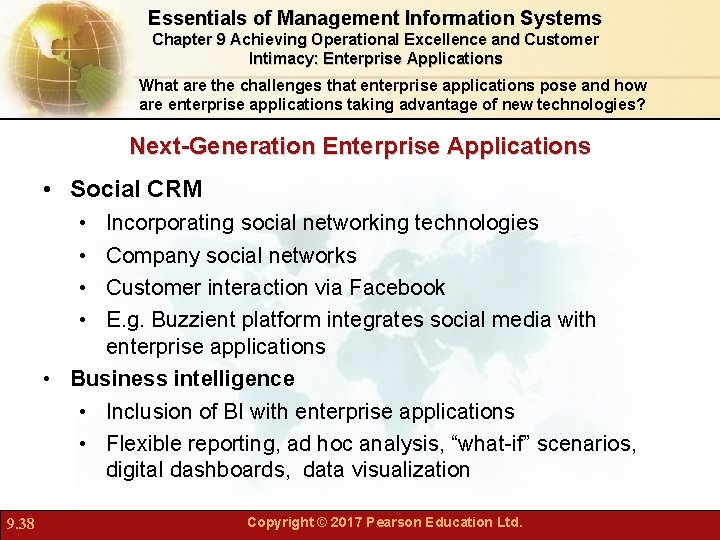 Essentials of Management Information Systems Chapter 9 Achieving Operational Excellence and Customer Intimacy: Enterprise